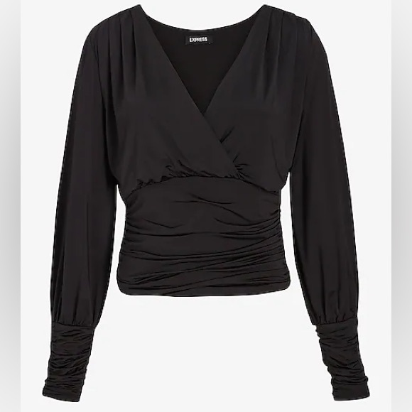 Express Women's Silky V-Neck Ruched Top in Black, Size XS - Picture 1 of 6